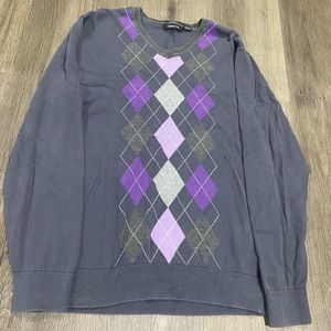 Purple and grey geometric patterned sweater